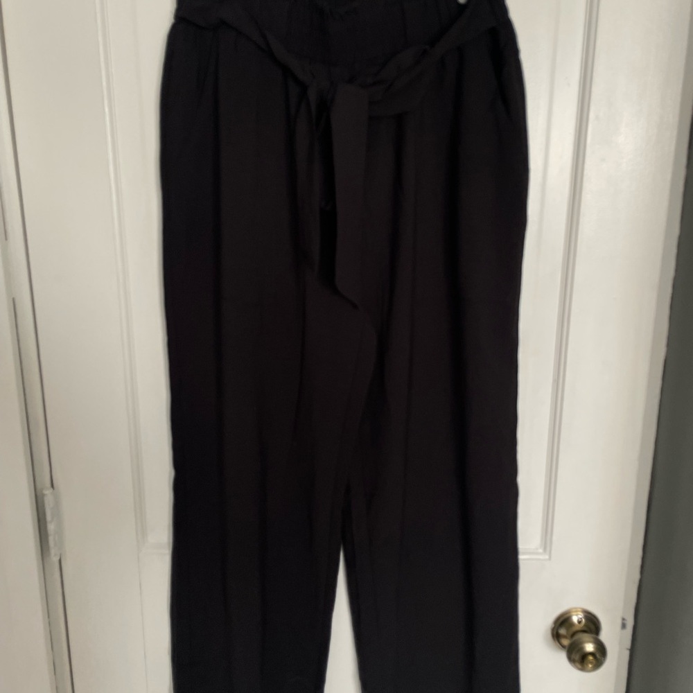 Tie-Waist High-Rise Wide-Leg Black Trousers